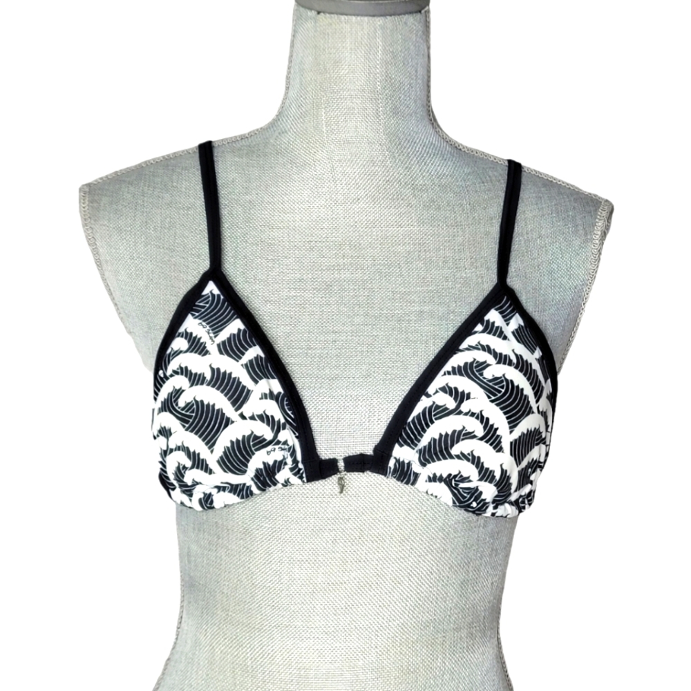 69 Slam Swimwear Black/White Wave Print 3 Way Tie Triangle Bikini Top
